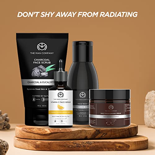 The Man Company Face in Point Facial Kit w/ Vitamin C Serum, Charcoal Face Wash & Scrub, Moisturizing Cream | Gift Set for Him
