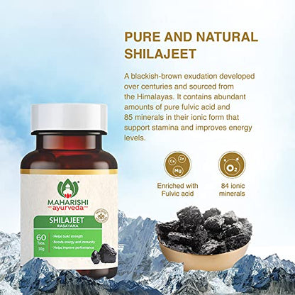 Maharishi Ayurveda Shilajeet Rasayana | Natural & Pure Shilajit for Strength, Stamina & Endurance | 60 Tablets Pack