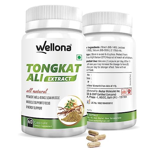 Wellona Tongkat Ali Longjack Root Extract Herbal Supplement | Enhanced Vitality, Performance, Stamina and Stress tolerance 60 Capsules