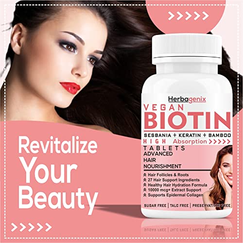 HERBAGENIX Biotin For Hair Growth Tablets For Women And Men Hair Supplements With Sesbania (10000mcgwth Supplement (60 Veg Multivitamin Tablet Pack 1)