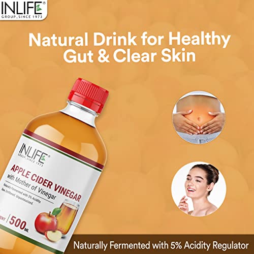 Inlife Apple Cider Vinegar with Mother Vinegar, Health Supplement for Skin, Hair & Weight Management 500 ml