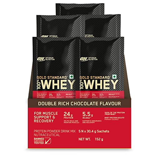 Optimum Nutrition Gold Standard 100% Whey Protein Powder- 5 X 30.4 g Single Serve Sachets (Double Rich Chocolate)