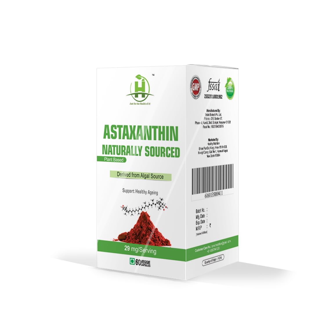 Healthy Nutrition Astaxanthin 29mg - Naturally Sourced from Algae - Healthy Ageing (60 Capsules)