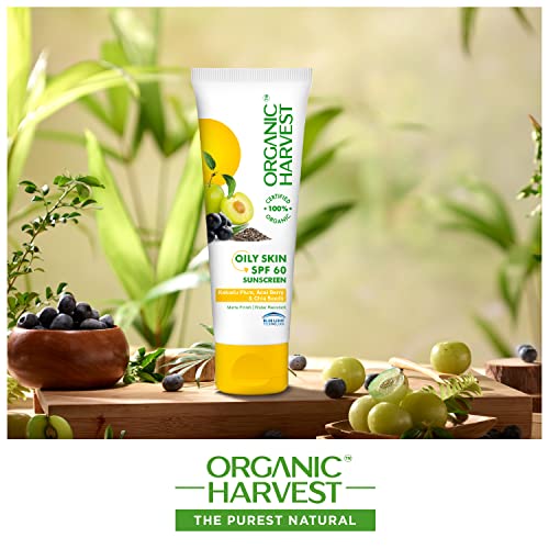 Organic Harvest Sunscreen SPF 60 For Oily Skin | With Blue Light Technology, Organic, Sulphate & Paraben Free - 100gm