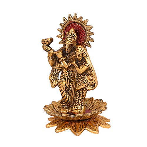 Collectible India Metal Radha Krishna Figurine, 5.5 x 3.5 x 3.5 inches, Golden