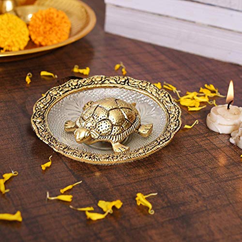 Collectible India Metal Feng Shui Tortoise On Plate Showpiece for Good Luck Turtle Vastu Gift for Career and Luck Home Decoration