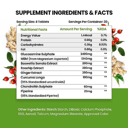 Himalayan Organics Glucosamine Chondroitin MSM with Boswellia | Cartilage & Joint Support Supplementelieves Pain and Stiffness - 120 Vegetarian Tablet