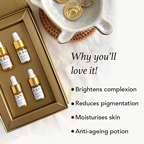 RAS Luxury Oils |Face Elixir Miniatures Serum Set (Pack of 4) | For Skin Brightening, Anti-aging, Skin Clearing Serum, Revival & Rejuvenating