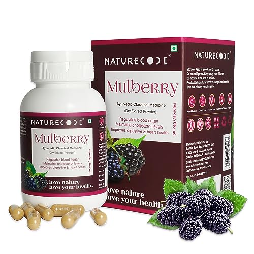 Nature Code Mulberry Extract 450MG Capsules to Supports in maintains cholesterol levels, digestive & heart health Natural 60 Veg Capsules.