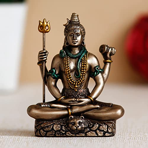 eCraftIndia Meditatin Lord Shiva Cold Cast Bronze Resin Decorative Figurine, Brown and Golden, One Size (UBKC240)