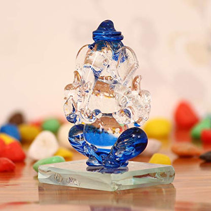 eCraftIndia Blue and Transparent Double Sided Crystal Car Ganesha Showpiece