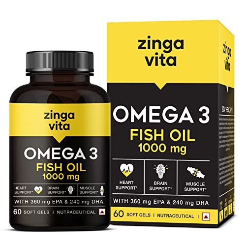 Zingavita Maximum Strength Omega 3 Fish Oil Capsule for Women & Men, Mercury Free & Burp Free for Heart, Joints & Eye Support - 60 Softgels