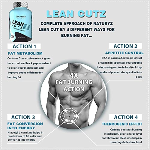 Naturyz LEAN CUTZ Thermogenic Fat Burner with Acetyl L Carnitine, Green tea Extract, Garcinia Cambogm Weight loss product for Men & Women - 90 Tablets