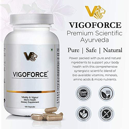 VIGOFORCE Vitality and Vigour Natural Mens Supplement for Energy and Stamina 1 bottle contains 120 Veg Capsules