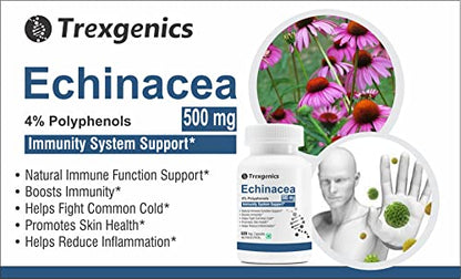 Trexgenics Echinacea 4% Polyphenols 500 Immune System Booster Vegan & Non-Gmo (60 Veg Capsules)
