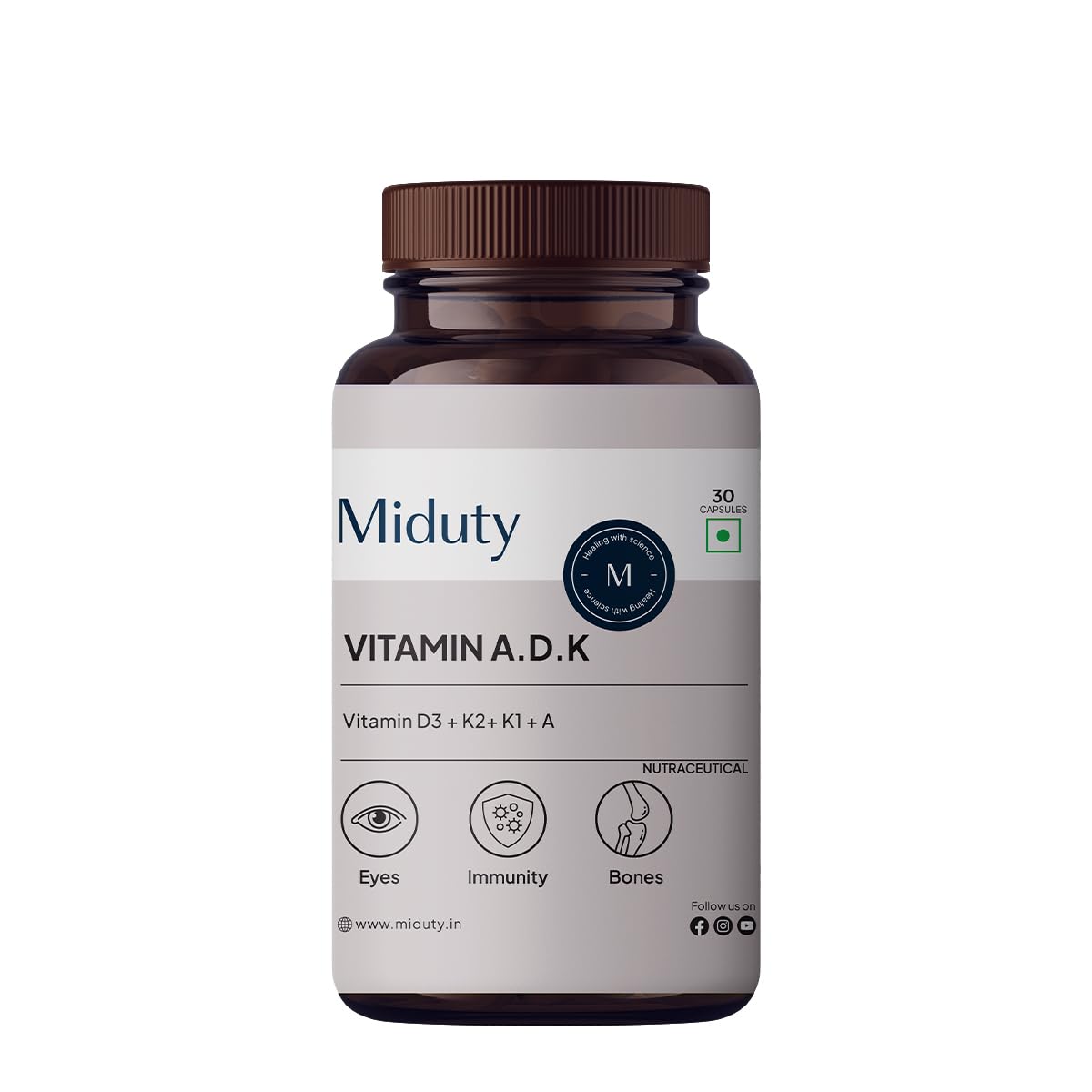 Miduty Vitamin ADK - Multivitamin - Contains Vitamin A - D3 - K2 - Boost Immunity - Stronger Bones -t - Immunity Booster Capsule - Pack of 30 Capsules