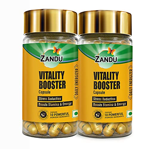 Zandu Vitality Booster Capsule, With Goodness of Ashwagandha, Safed Musli, Gokshur, Shuddha Shjilajioost Energy and Strength (Pack of 60 Capsules x 2)