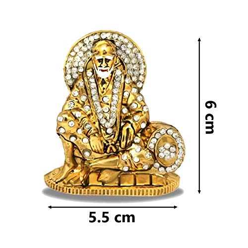 Relicon Shirdi SAI Baba Idol (R-38) Gold Metal Statue for Car Dashboard | Mandir Murti (L*B*H-5.5 x 1 x 6 Cm)