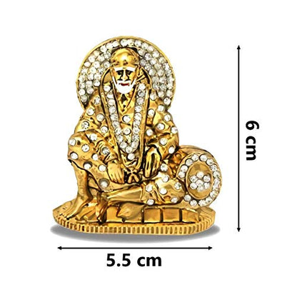 Relicon Shirdi SAI Baba Idol (R-38) Gold Metal Statue for Car Dashboard | Mandir Murti (L*B*H-5.5 x 1 x 6 Cm)