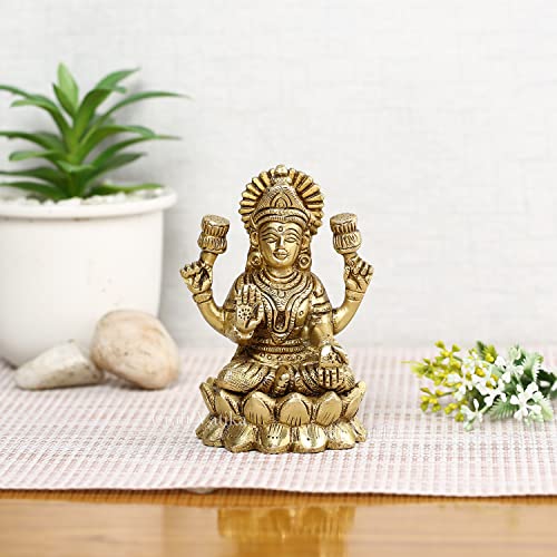 Collectible India Brass Laxmi Idol Hindu Lakshmi Goddess Statue Home Office Showpiece Decor(Size 4 x 2.5 Inches).