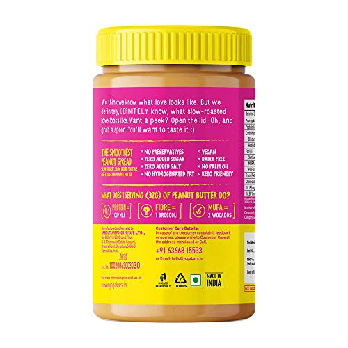 Yogabar 100% Pure Peanut Butter | Creamy & Yummy Unsweetened | Slow Roasted | Non-GMO Premium Peanuts | No Added Sugar - 400gm