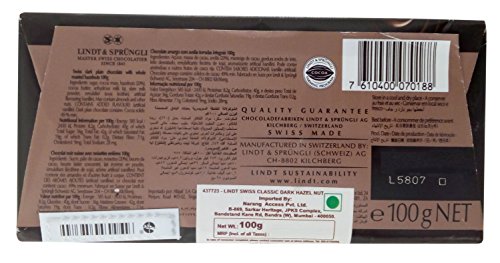 Lindt Swiss Classic Dark Chocolate - Roasted Hazelnuts, 100g