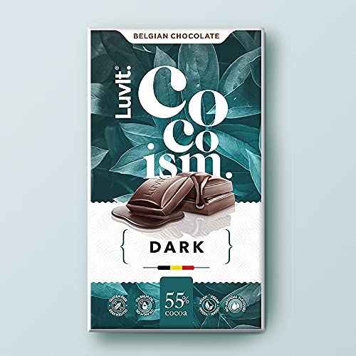 LuvIt. Cocoism Belgian Dark Chocolates | 55% Dark Cocoa | Decadent, Intense, Rich | Vegan | Gluten Free | Pack of 1 - 90 gm