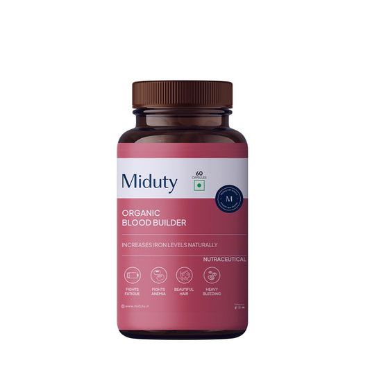 Miduty by Palak Notes Organic Blood Builder - Anemia Supplement - Contains Wheat Grass, Green Amla, Iron Supplement - Hemoglobin Booster - 60 Capsules