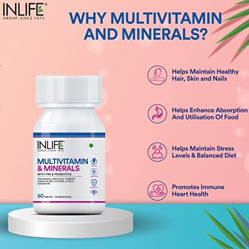 INLIFE Multivitamin and Minerals Daily Formula for Men Women Supplement - 60 Tablets (Pack of 1)