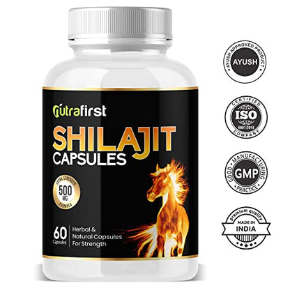 Nutrafirst Ayurvedic Pure Shilajit Extract Capsules 60 Capsules for Men & Women 60 Capsules (Pack of 1)