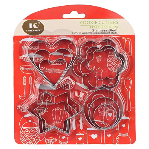 Decorcrafts Cookie Cutter Stainless Steel Cookie Cutter with 4 Shape 3 Sizes Heart Round Star and Flower, 12 Pieces