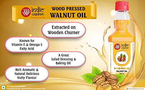 IndicWisdom Wood Pressed Walnut Oil 100ml (Cold Pressed - Extracted on Wooden Churner) Edible Akhrot Ka Tel