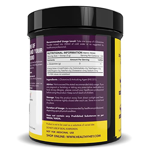 HealthyHey Sports Glutamine Powder - 400g - 133 Servings (Unflavoured, 400g)