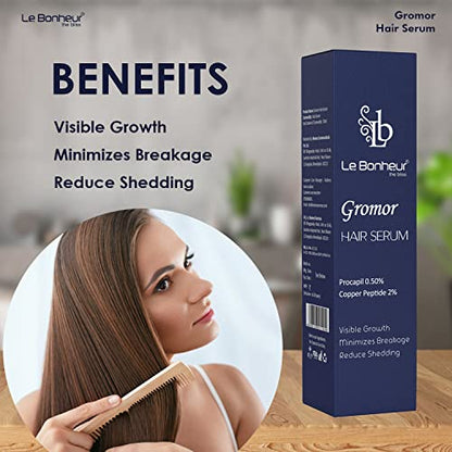 Le Bonheur Gromor Hair Serum | Boost Natural and Healthy Hair Growth, Increase Hair Density, Reduce on – Greasy | All Hair Type - Men and Women | 50ml