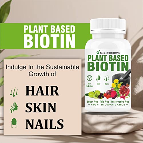 GOA NUTRITIONS Biotin Tablets For Hair Growth Supplements With 10000mcg Plant Based Powder, Vitamin r Fall For Women Men-60 Tablet (No Capsules Pack1)