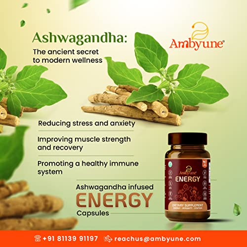 Ambyune Energy Capsules - For Men & Women - Helps manage stress, Increases mental alertness, Improves physical performance. All Natural ingredients.