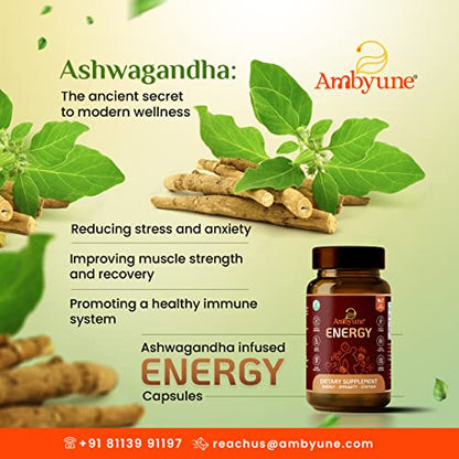 Ambyune Energy Capsules - For Men & Women - Helps manage stress, Increases mental alertness, Improves physical performance. All Natural ingredients.