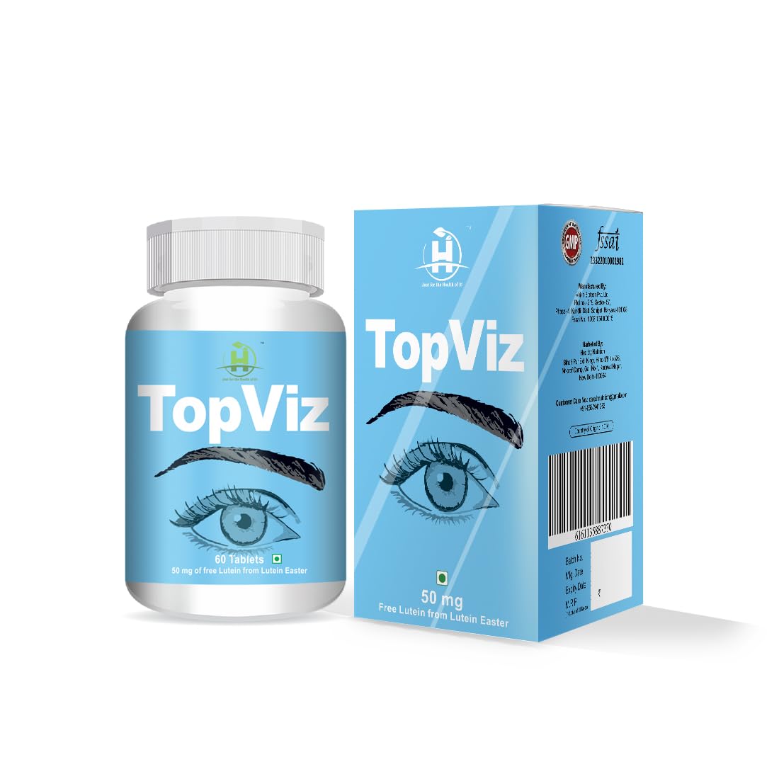 Healthy Nutrition - Just for the Health of it Topviz (50 mg) Eye Care Supplement with Lutein and Zea, Blue light & Digital Gaurd 60 Vegetarian Tablets