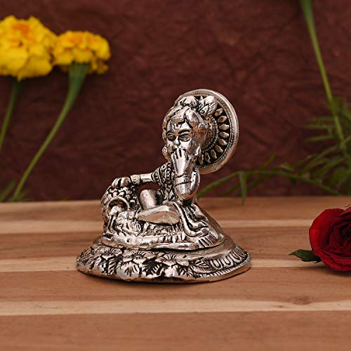 Collectible India Metal Laddu Gopal Makhan Krishna Statue Idol, 3.5x4x2 Inches, Silver