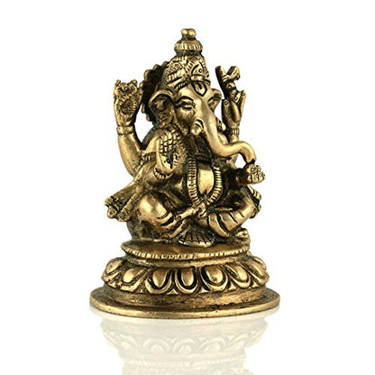 Collectible India Brass Lord Ganesh Idol, 4'' X 2.4'' X 2.2'', Golden (Model Number: GBS189)