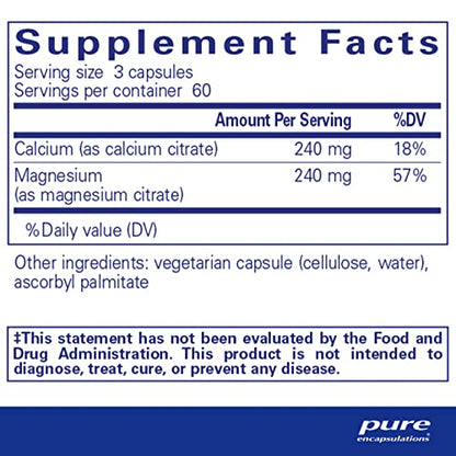 Pure Encapsulations Hypoallergenic Calcium Magnesium (Citrate) -180 Capsules