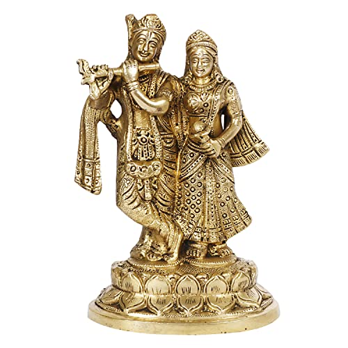 ARTVARKO™ Brass Radha Krishna Statue - Radha Krishan Idol Showpiece Figurine for Home Office Temple Pooja Decor Gift 7 Inch