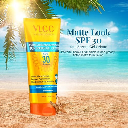 VLCC Matte Look SPF 30 PA ++ Sunscreen Gel Crème -100g + 25g Extra- Helps Depigmentation, Non greasynted matte formula with broad spectrum protection.