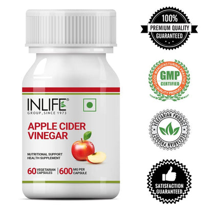 INLIFE Apple Cider Vinegar Supplement for Weight Management, Gut Cleanse & Healthy Digestion, 600mg - 60 Veg Capsules