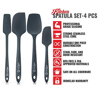 Professional Grade 4-Piece Silicone Spatula Set - 315C Heat Resistant Non Stick Spatulas - Best Spoonula, Large Spatula, Small Spatula