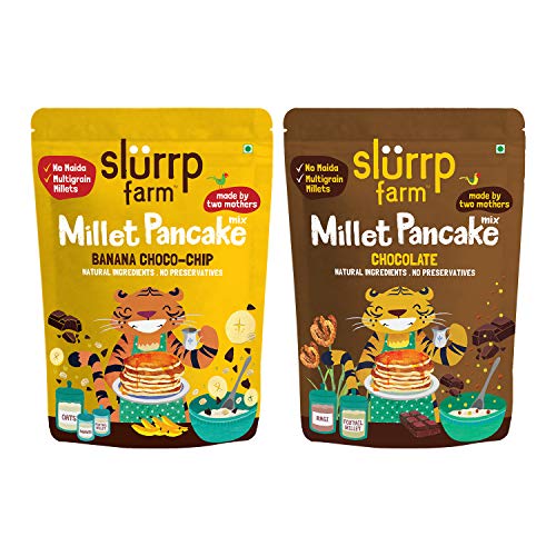 Slurrp Farm Instant Breakfast Millet Pancake Mix, Banana Choco-Chip, Supergrains And Chocolate, Natural And Healthy Food, 150g (Pack Of 2)