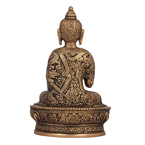 eCraftIndia Meditating Buddha Brass Figurine (12 cm x 8 cm x 20, Brown and Golden)