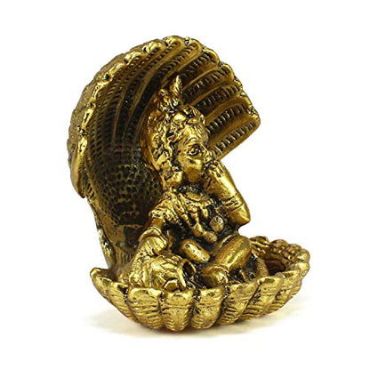 eCraftIndia 'Golden Bal Gopal Krishna Having Makhan' Decorative Showpiece (Metal, 8 cm x 9 cm, Golden, AGK507)