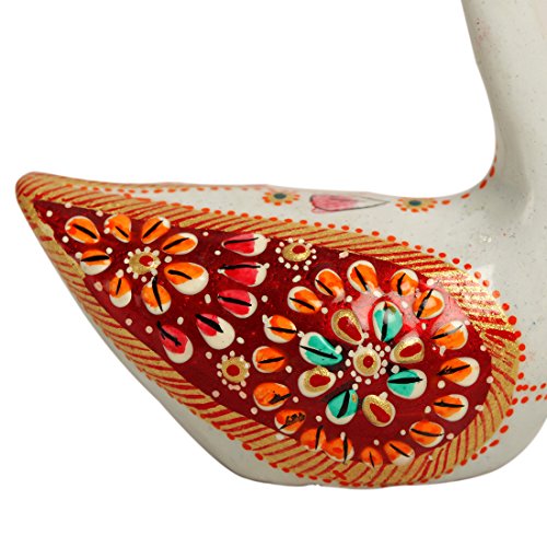 Metal Meenakari Decorative Showpiece White Swan Hand Enamelled Figurine Set (3.1 x 1.3 x 4.2 Inch & 2.6 x 1.2 x 3.6 Inch, 2 Pcs)