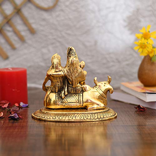 Handcrafted Shiva Parvati Ganesh Idol Shiv Parivar Murti Statue Sculpture - Lord Shiva Idols Family Sitting On Nandi Showpiece